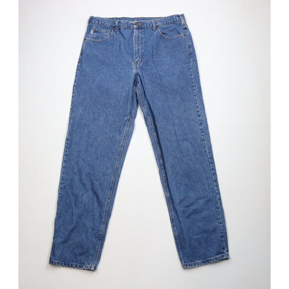 Vintage Y2K Carhartt Mens 40x34 Faded Spell Out Straight Leg Denim Jeans Blue